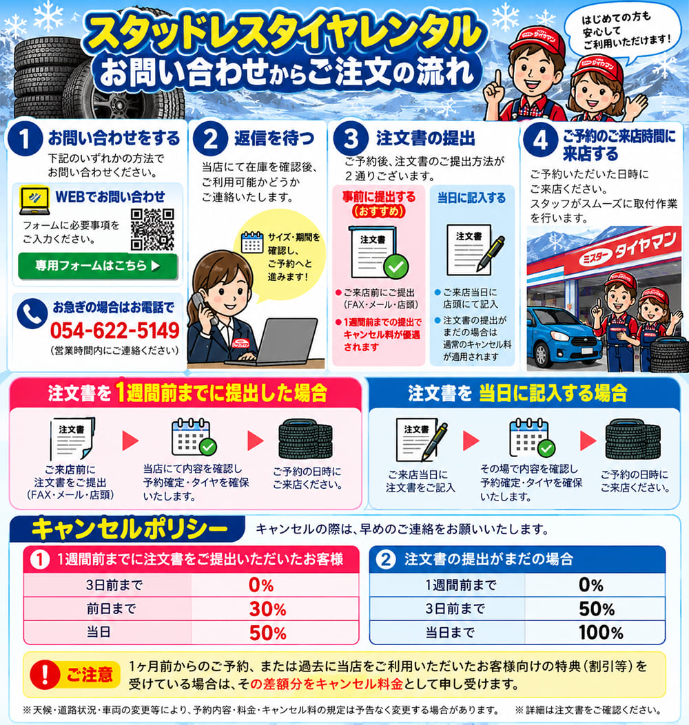 スタッドレスタイヤレンタル 料金表